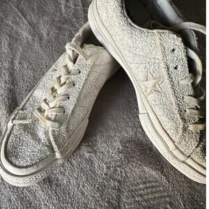 White Converse One Star Skateboarding Sneakers, Glitter, Size 5.5